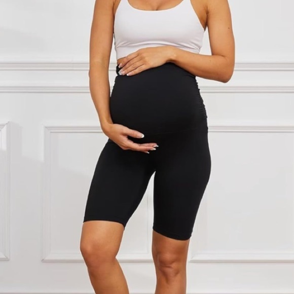 NWT Black Maternity Bike Shorts Over Belly - Picture 2 of 6